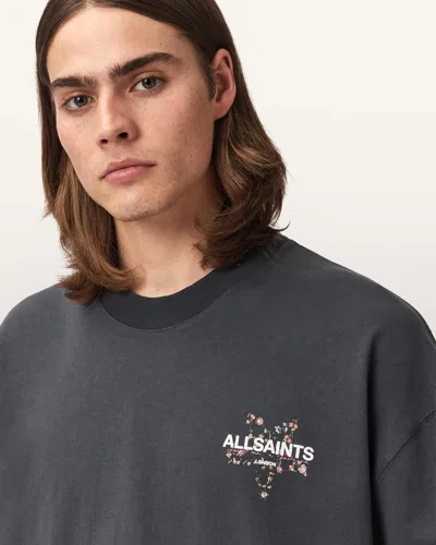 Allsaints Cotton Pentacle Oversized Short Sleeve Graphic T-shirt In Black