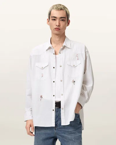 Allsaints Cotton Portman Oversized Embroidered Shirt In White