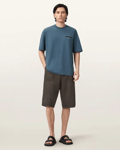 Allsaints Cotton Redact Oversized Embroidered Logo T-shirt In Blue