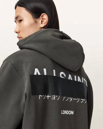 Allsaints Cotton Redact Zip Up Hoodie In Black