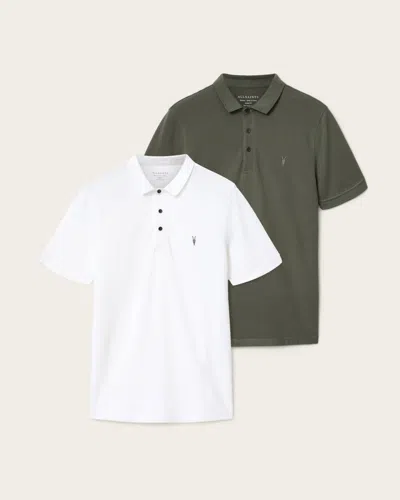 Allsaints Cotton Reform Short Sleeve Polo Shirts 2 Pack In Multi