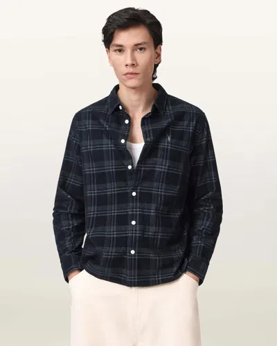 Allsaints Cotton Rockley Ramskull Checked Shirt In Black