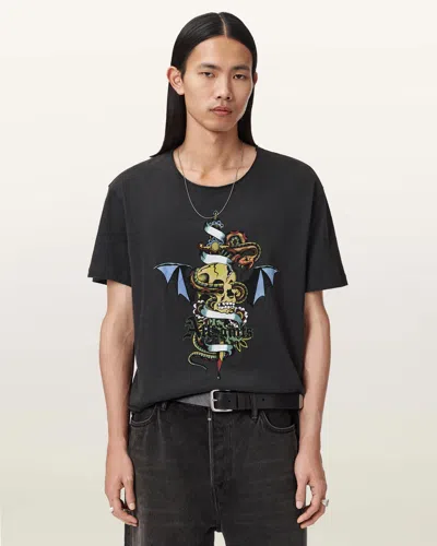 Allsaints Cotton Sabre Graphic T-shirt In Black