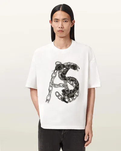 Allsaints Cotton Scale Cropped Graphic T-shirt In White