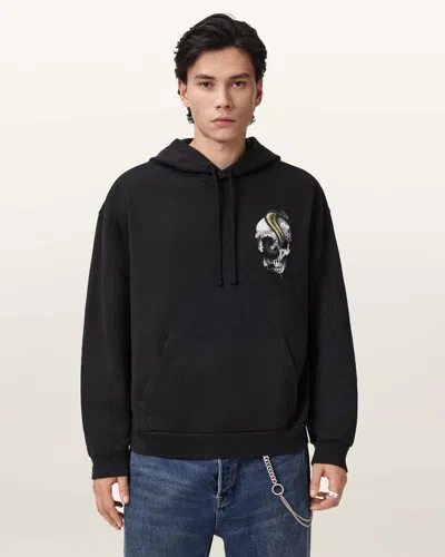 Allsaints Cotton Snakehead Graphic Hoodie In Black