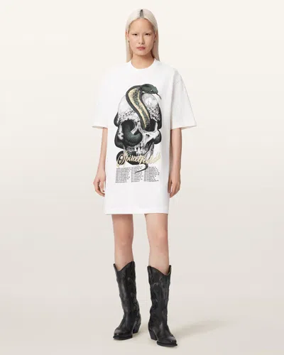 Allsaints Short Sleeve Snakehead Graphic Logo T-shirt Mini Dress In White