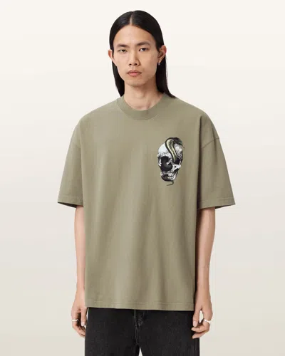 Allsaints Cotton Snakehead Oversized Graphic T-shirt In Green