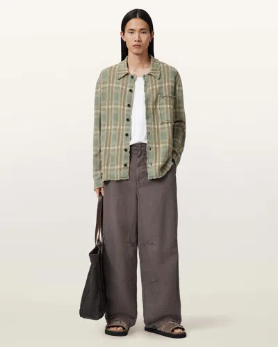 Allsaints Cotton Solmar Knitted Check Cardigan In Green