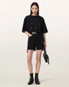 Allsaints Womens Black Stacks Amelie Logo-embellished Cotton T-shirt Xs