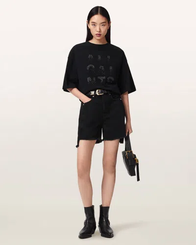 Allsaints Cotton Stacks Amelie Oversized Embellished T-shirt In Black