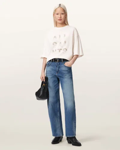 Allsaints Cotton Stacks Amelie Oversized Embellished T-shirt In White
