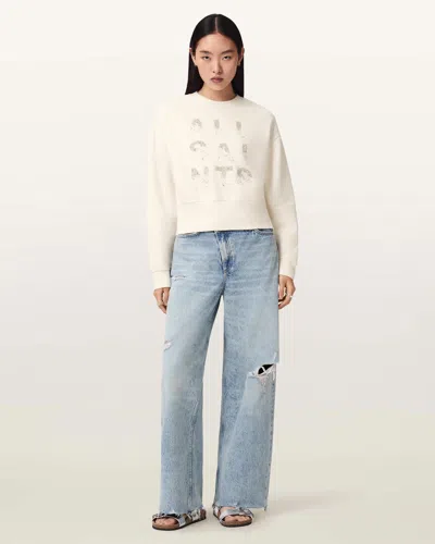 Allsaints Cotton Stacks Separo Embellished Cropped Sweatshirt In White