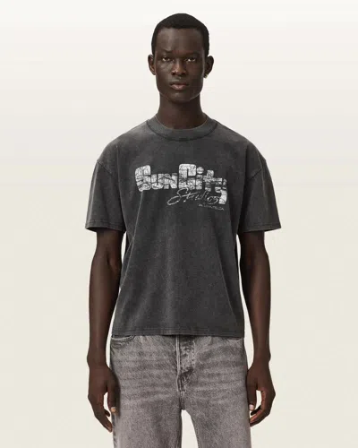 Allsaints Cotton Sun City Short Sleeve Boxy Graphic T-shirt In Black