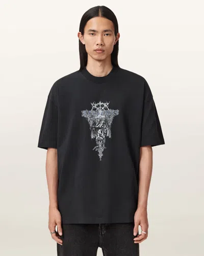 Allsaints Cotton Swords Oversized Graphic T-shirt In Black