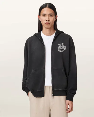 Allsaints Cotton Terra Zip Through Hoodie In Black