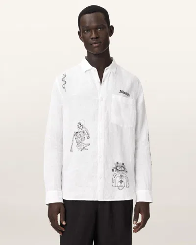 Allsaints Cotton Terror Long Sleeve Linen Shirt In White