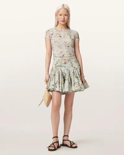 Allsaints Cotton Tulip Floral Vouminois Mini Skirt In Gray