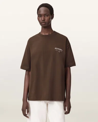 Allsaints Cotton Underground Etta Oversized T-shirt In Brown