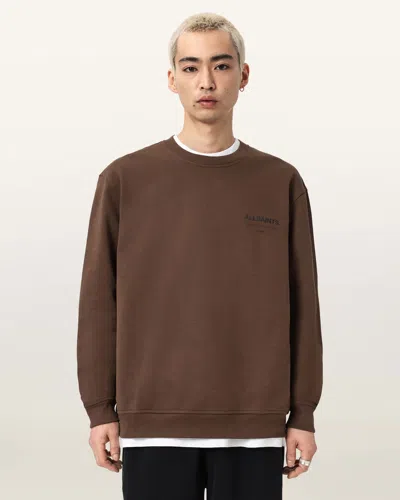 Allsaints Cotton Underground Relaxed Fit Crew Neck Sweatshirt In Brown
