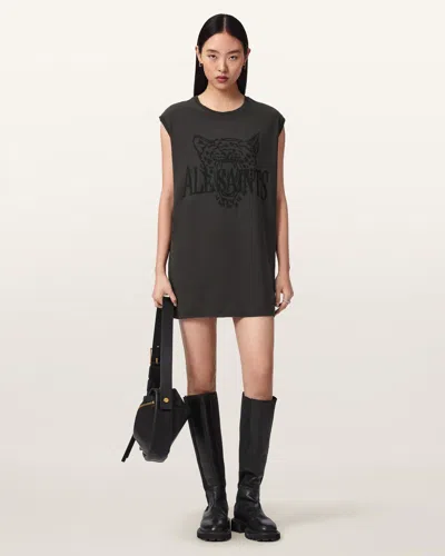 Allsaints Cotton Wild Brooke Relaxed Fit Mini T-shirt Dress In Gray