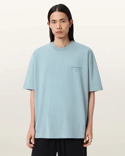 Allsaints Cotton Xander Flocked Logo Oversized T-shirt In Blue