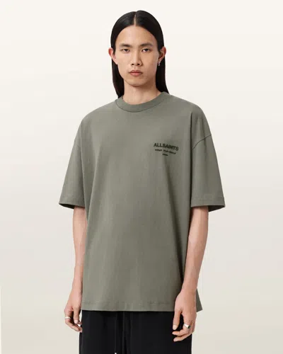 Allsaints Cotton Xander Flocked Logo Oversized T-shirt In Green