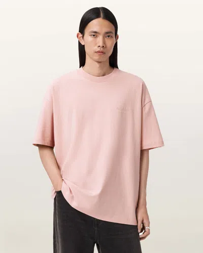 Allsaints Cotton Xander Flocked Logo Oversized T-shirt In Pink