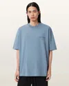 Allsaints Cotton Xander Flocked Logo Oversized T-shirt In Blue