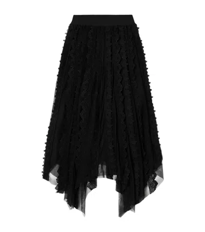 Allsaints Womens Black Vashtie Lace-panel Tulle Maxi Skirt