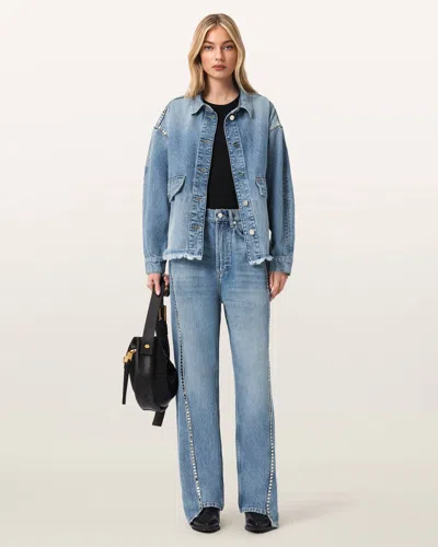 Allsaints Cotton/lyocell Frankie Loose Fit Stud Denim Jeans In Blue