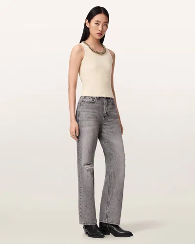 Allsaints Lucy Chain Embellished Rib Knit Cotton Blend Tank In Neutral