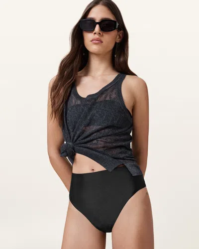 Allsaints Court Bikini Bottoms In Black Shimmer