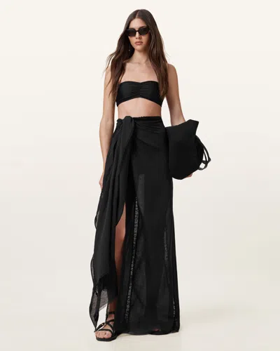 Allsaints Court Strapless Bikini Top In Black Shimmer