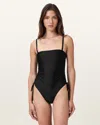 Allsaints Court Strapless Black Swimsuit In Black Shimmer