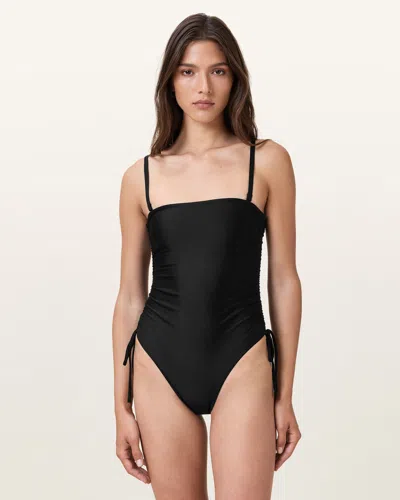 Allsaints Court Strapless Black Swimsuit In Black Shimmer