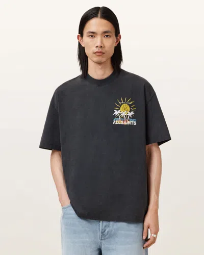 Allsaints Cove Crayon Graphic Oversized T-shirt In Black