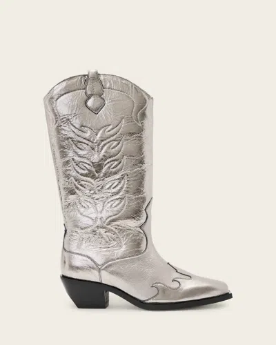 Allsaints Cow Leather Dolly Western Leather Boots In Gray