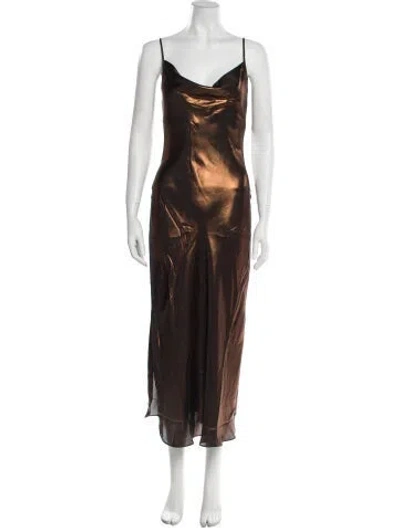 Pre-owned Allsaints Cowl Neck Long Dress In Brown