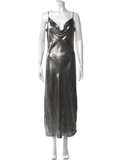 Pre-owned Allsaints Cowl Neck Long Dress In Metallic/silver