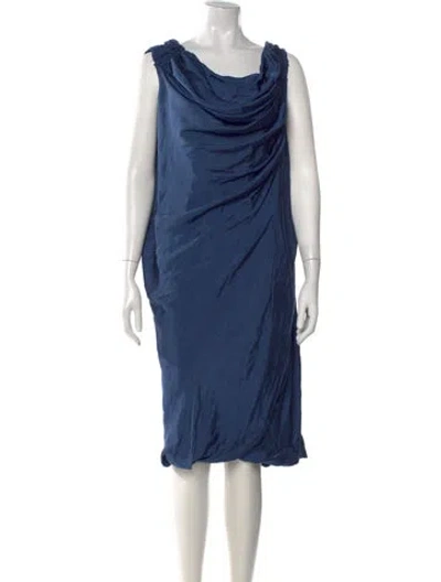 Pre-owned Allsaints Cowl Neck Midi Length Dress In Blue