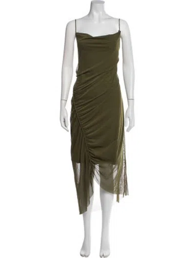 Pre-owned Allsaints Cowl Neck Midi Length Dress In Green