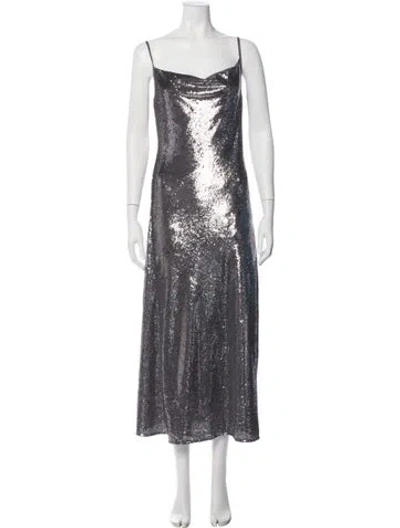 Pre-owned Allsaints Cowl Neck Midi Length Dress In Silver