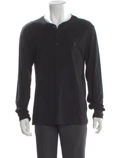 Pre-owned Allsaints Crew Neck Long Sleeve Henley In Black