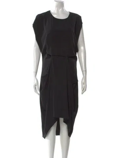 Pre-owned Allsaints Crew Neck Midi Length Dress In Black