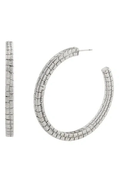 Allsaints Croc Textured Large Hoop Earrings In Silver