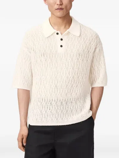 Allsaints Crochet-knit Short-sleeve Polo Shirt In Neutral