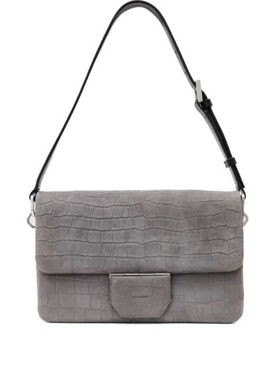 Allsaints Crocodile-embossed Flap Bag In Blue
