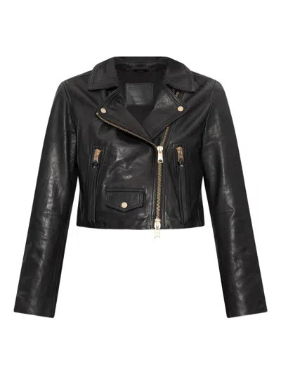 Allsaints Cropped Leather Jacket In Black