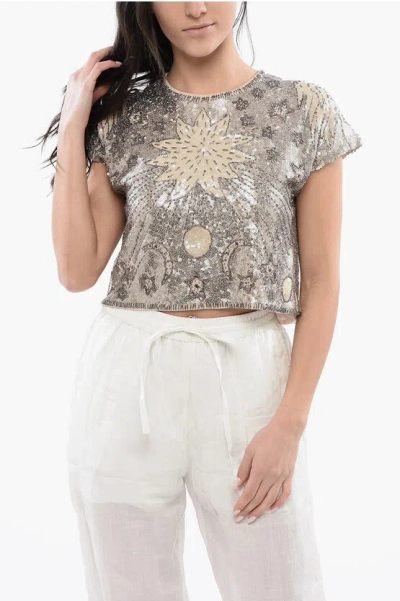 Allsaints Cropped Sequin Etta Top In Gray