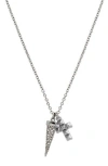Allsaints Crystal Spike & Cross Charm Pendant Necklace, 22-24 In Silver